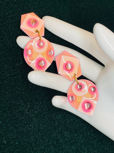 Pink Dangle Clip On Earrings